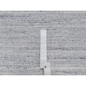 2'6"x10' Daisy White, Hand Loomed, Plain Modern Striae Design, Soft Pile, Natural Wool, Runner, Oriental Rug FWR547074