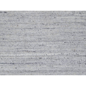 2'6"x10' Daisy White, Hand Loomed, Plain Modern Striae Design, Soft Pile, Natural Wool, Runner, Oriental Rug FWR547074