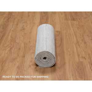 2'6"x10' Daisy White, Hand Loomed, Plain Modern Striae Design, Soft Pile, Natural Wool, Runner, Oriental Rug FWR547074