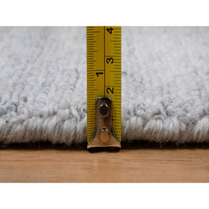 2'6"x10' Daisy White, Hand Loomed, Plain Modern Striae Design, Soft Pile, Natural Wool, Runner, Oriental Rug FWR547074