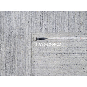 2'6"x10' Daisy White, Hand Loomed, Plain Modern Striae Design, Soft Pile, Natural Wool, Runner, Oriental Rug FWR547074