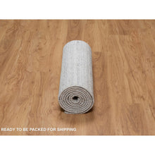 Load image into Gallery viewer, 2&#39;6&quot;x10&#39; Snow White, Natural Wool, Plain Modern Striae Design, Hand Loomed, Soft Pile, Runner, Oriental Rug FWR547080