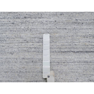 2'6"x8' Lily White, Soft Pile, Plain Modern Striae Design, Hand Loomed, Pure Wool, Runner, Oriental Rug FWR547086