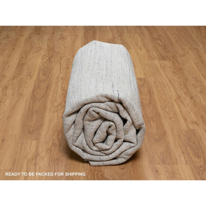9'x12' Frost White, Soft Pile, Natural Wool, Plain Modern Striae Design, Hand Loomed, Oriental Rug FWR547098