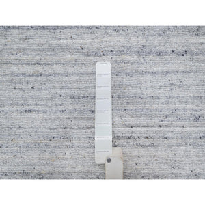2'6"x6' Ice White, Plain Modern Striae Design, Hand Loomed, Soft Pile, Natural Wool, Runner, Oriental Rug FWR547110