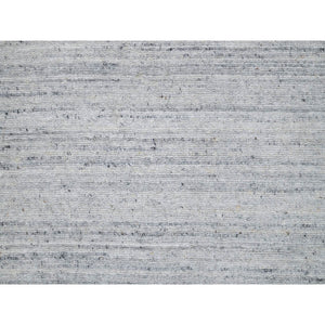 2'6"x6' Ice White, Plain Modern Striae Design, Hand Loomed, Soft Pile, Natural Wool, Runner, Oriental Rug FWR547110