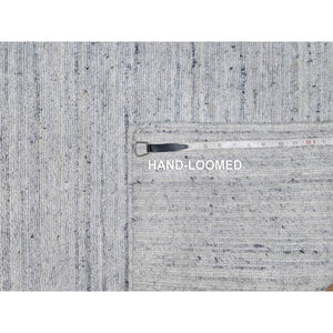 2'6"x6' Ice White, Plain Modern Striae Design, Hand Loomed, Soft Pile, Natural Wool, Runner, Oriental Rug FWR547110