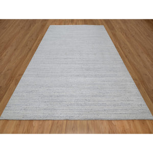 9'x12' Frost White, Natural Wool, Plain Modern Striae Design, Hand Loomed, Soft to the Touch, Oriental Rug FWR547122