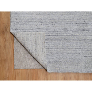 9'x12' Frost White, Natural Wool, Plain Modern Striae Design, Hand Loomed, Soft to the Touch, Oriental Rug FWR547122
