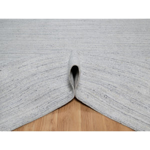 9'x12' Frost White, Natural Wool, Plain Modern Striae Design, Hand Loomed, Soft to the Touch, Oriental Rug FWR547122