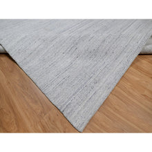 Load image into Gallery viewer, 9&#39;x12&#39; Frost White, Natural Wool, Plain Modern Striae Design, Hand Loomed, Soft to the Touch, Oriental Rug FWR547122