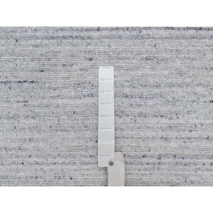 9'x12' Frost White, Natural Wool, Plain Modern Striae Design, Hand Loomed, Soft to the Touch, Oriental Rug FWR547122