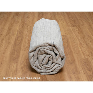 9'x12' Frost White, Natural Wool, Plain Modern Striae Design, Hand Loomed, Soft to the Touch, Oriental Rug FWR547122