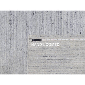9'x12' Frost White, Natural Wool, Plain Modern Striae Design, Hand Loomed, Soft to the Touch, Oriental Rug FWR547122