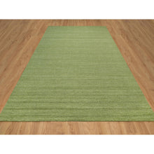 Load image into Gallery viewer, 9&#39;1&quot;x12&#39; Grasshopper Green, Soft Pile, Plain Modern Striae Design, Tone on Tone, Pure Wool, Hand Loomed, Oriental Rug FWR547134