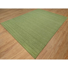 Load image into Gallery viewer, 9&#39;1&quot;x12&#39; Grasshopper Green, Soft Pile, Plain Modern Striae Design, Tone on Tone, Pure Wool, Hand Loomed, Oriental Rug FWR547134