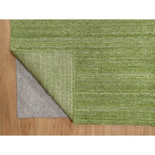 Load image into Gallery viewer, 9&#39;1&quot;x12&#39; Grasshopper Green, Soft Pile, Plain Modern Striae Design, Tone on Tone, Pure Wool, Hand Loomed, Oriental Rug FWR547134