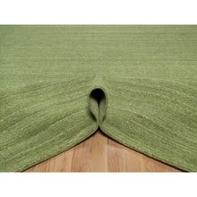Load image into Gallery viewer, 9&#39;1&quot;x12&#39; Grasshopper Green, Soft Pile, Plain Modern Striae Design, Tone on Tone, Pure Wool, Hand Loomed, Oriental Rug FWR547134