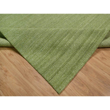 Load image into Gallery viewer, 9&#39;1&quot;x12&#39; Grasshopper Green, Soft Pile, Plain Modern Striae Design, Tone on Tone, Pure Wool, Hand Loomed, Oriental Rug FWR547134
