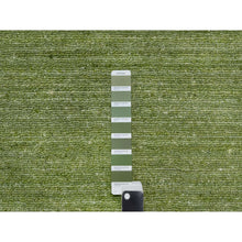 Load image into Gallery viewer, 9&#39;1&quot;x12&#39; Grasshopper Green, Soft Pile, Plain Modern Striae Design, Tone on Tone, Pure Wool, Hand Loomed, Oriental Rug FWR547134