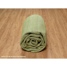 Load image into Gallery viewer, 9&#39;1&quot;x12&#39; Grasshopper Green, Soft Pile, Plain Modern Striae Design, Tone on Tone, Pure Wool, Hand Loomed, Oriental Rug FWR547134