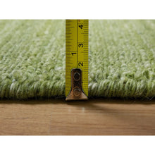 Load image into Gallery viewer, 9&#39;1&quot;x12&#39; Grasshopper Green, Soft Pile, Plain Modern Striae Design, Tone on Tone, Pure Wool, Hand Loomed, Oriental Rug FWR547134