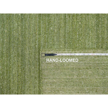 Load image into Gallery viewer, 9&#39;1&quot;x12&#39; Grasshopper Green, Soft Pile, Plain Modern Striae Design, Tone on Tone, Pure Wool, Hand Loomed, Oriental Rug FWR547134