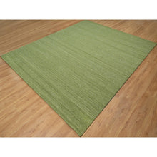 Load image into Gallery viewer, 8&#39;x10&#39; Pickle Green, Tone on Tone, Plain Modern Striae Design, Soft Pile, Pure Wool, Hand Loomed, Oriental Rug FWR547140