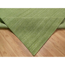 Load image into Gallery viewer, 8&#39;x10&#39; Pickle Green, Tone on Tone, Plain Modern Striae Design, Soft Pile, Pure Wool, Hand Loomed, Oriental Rug FWR547140