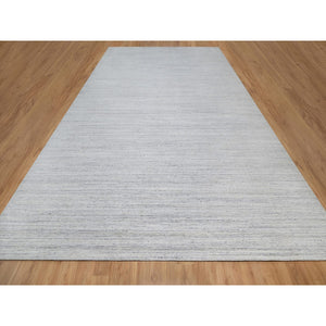 12'x18' Lily White, Plain Modern Striae Design, Hand Loomed, Soft to the Touch, Natural Wool, Oversized, Oriental Rug FWR547158