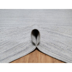 12'x18' Lily White, Plain Modern Striae Design, Hand Loomed, Soft to the Touch, Natural Wool, Oversized, Oriental Rug FWR547158