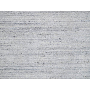 12'x18' Lily White, Plain Modern Striae Design, Hand Loomed, Soft to the Touch, Natural Wool, Oversized, Oriental Rug FWR547158