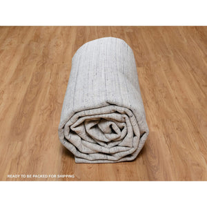 12'x18' Lily White, Plain Modern Striae Design, Hand Loomed, Soft to the Touch, Natural Wool, Oversized, Oriental Rug FWR547158