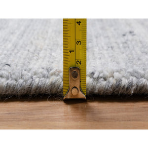 12'x18' Lily White, Plain Modern Striae Design, Hand Loomed, Soft to the Touch, Natural Wool, Oversized, Oriental Rug FWR547158