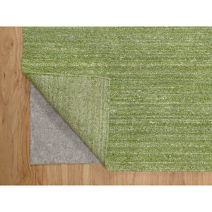8'1"x10' Olive Green, Hand Loomed, Plain Modern Striae Design, Tone on Tone, Soft to the Touch, Pure Wool, Oriental Rug FWR547164