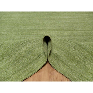 8'1"x10' Olive Green, Hand Loomed, Plain Modern Striae Design, Tone on Tone, Soft to the Touch, Pure Wool, Oriental Rug FWR547164