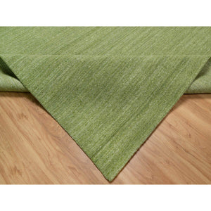 8'1"x10' Olive Green, Hand Loomed, Plain Modern Striae Design, Tone on Tone, Soft to the Touch, Pure Wool, Oriental Rug FWR547164