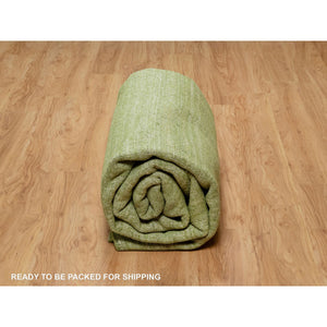 8'1"x10' Olive Green, Hand Loomed, Plain Modern Striae Design, Tone on Tone, Soft to the Touch, Pure Wool, Oriental Rug FWR547164