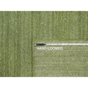9'x12' Olive Green, Plain Modern Striae Design, Tone On Tone, Soft Pile, Pure Wool, Hand Loomed, Oriental Rug FWR547170