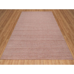 8'2"x10'1" Cedar Wood Pink, Plain Modern Striae Design, Hand Loomed, Soft to the Touch Pile, Pure Wool, Oriental Rug FWR547182