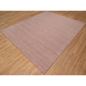 8'2"x10'1" Cedar Wood Pink, Plain Modern Striae Design, Hand Loomed, Soft to the Touch Pile, Pure Wool, Oriental Rug FWR547182
