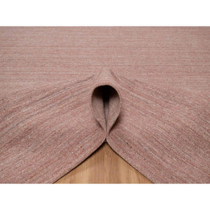 8'2"x10'1" Cedar Wood Pink, Plain Modern Striae Design, Hand Loomed, Soft to the Touch Pile, Pure Wool, Oriental Rug FWR547182