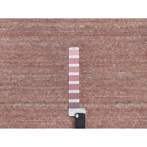 8'2"x10'1" Cedar Wood Pink, Plain Modern Striae Design, Hand Loomed, Soft to the Touch Pile, Pure Wool, Oriental Rug FWR547182