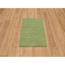 Load image into Gallery viewer, 2&#39;x3&#39; Turtle Green, Plain Modern Striae Design, Tone on Tone, Soft Wool, Hand Loomed, Mat, Oriental Rug FWR547194