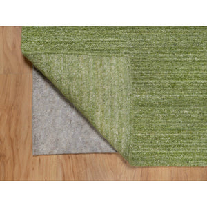 2'x3' Turtle Green, Plain Modern Striae Design, Tone on Tone, Soft Wool, Hand Loomed, Mat, Oriental Rug FWR547194