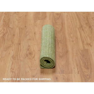 2'x3' Turtle Green, Plain Modern Striae Design, Tone on Tone, Soft Wool, Hand Loomed, Mat, Oriental Rug FWR547194
