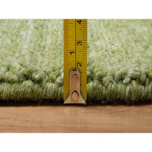 Load image into Gallery viewer, 2&#39;x3&#39; Turtle Green, Plain Modern Striae Design, Tone on Tone, Soft Wool, Hand Loomed, Mat, Oriental Rug FWR547194