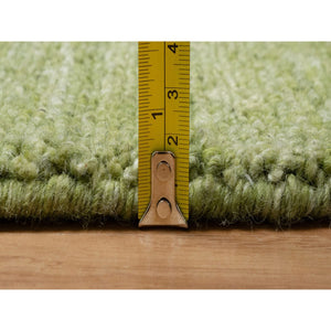 2'x3' Turtle Green, Plain Modern Striae Design, Tone on Tone, Soft Wool, Hand Loomed, Mat, Oriental Rug FWR547194