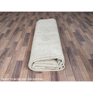 10'2"x13'9" Vista White, White Wash Peshawar With All Over Vines Design, Hand Knotted, Pure Wool, Densely Woven, Oriental Rug FWR5466