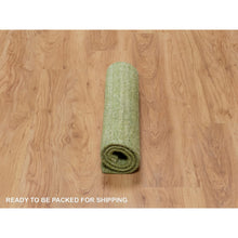 Load image into Gallery viewer, 2&#39;1&quot;x3&#39; Avocado Green, Tone on Tone, Plain Modern Striae Design, Soft Pile, Pure Wool, Hand Loomed, Mat, Oriental Rug FWR547200